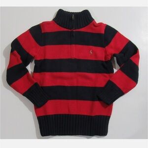 Polo Ralph Lauren Boys Quarter Zip Sweater Red & Navy Striped Size 6